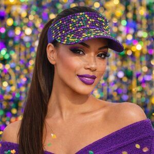 Rhinestone Mardi Gras Sun Visor Bling Festival Parade Accessory